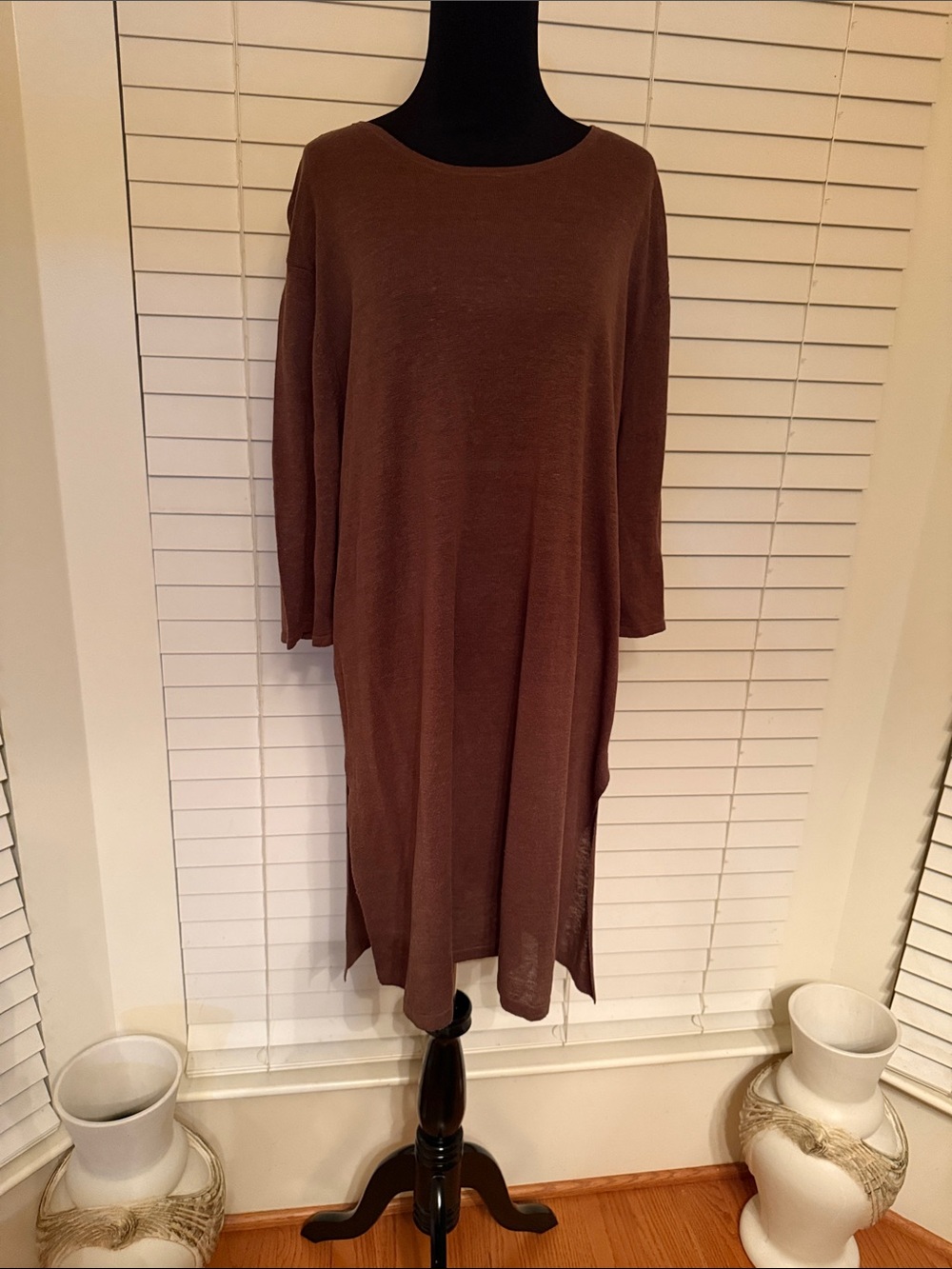NWT J. Jill Brown Long Sleeve Shift Midi Dress Size XL Petite